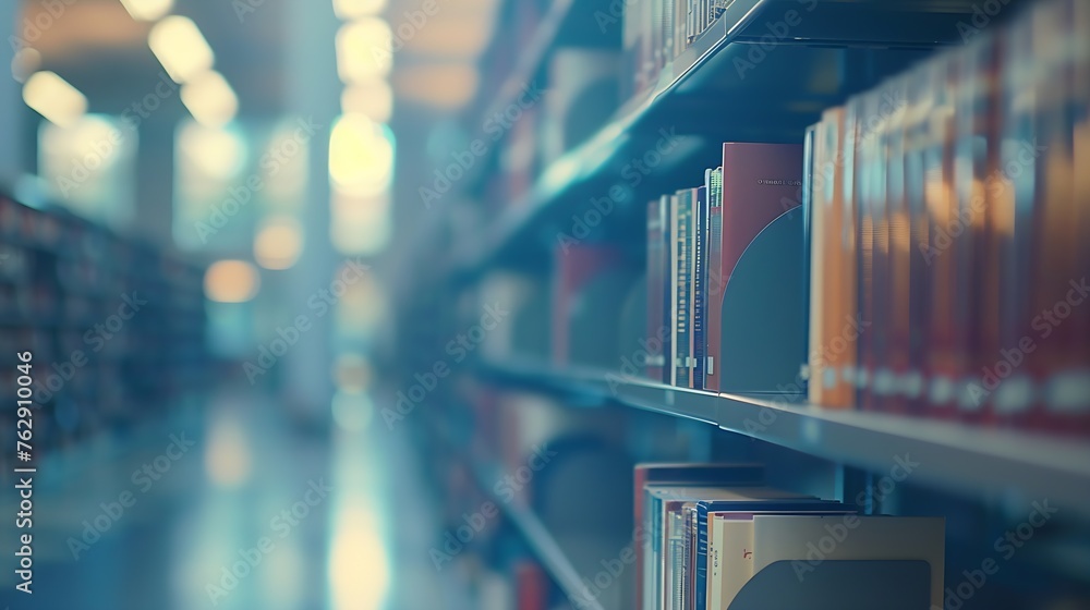 Poster abstract blurred public library interior space blurry room with bookshelves by defocused effect use 