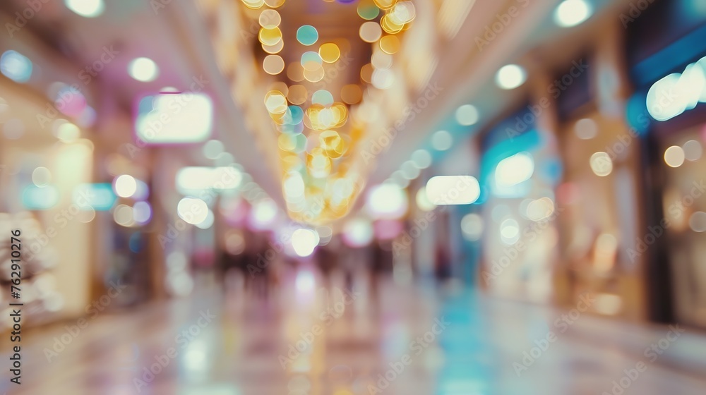 Poster abstract blur and defocus shopping mall in department store interior for background : generative ai