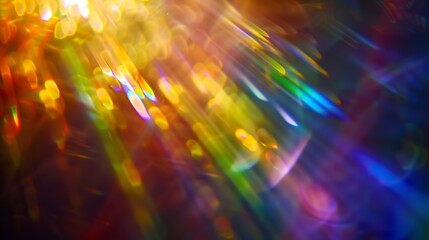 Rainbow light effect from sun flares on black background colorful glare and shine light rays on sparkling surface Rainbow refraction of sunlight Natural light effects iridescent colors : Generative AI