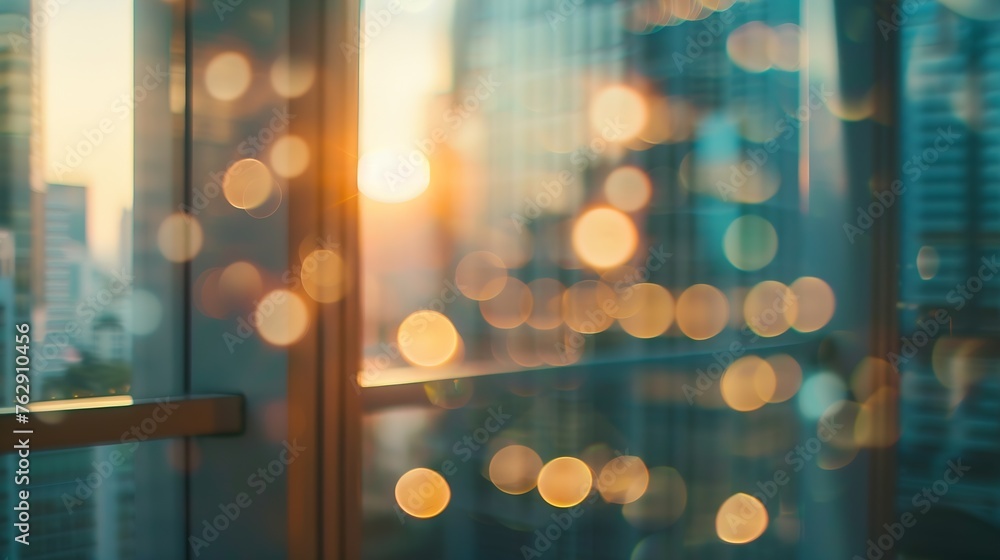 Aufkleber City view blurred background Office and window view background Bokeh and copy space : Generative AI
