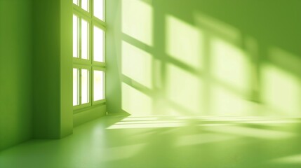 Abstract green studio background for product presentation Empty room with shadows of window Display product with blurred backdrop : Generative AI