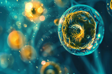 human cell or embryonic stem cell microscope background. - obrazy, fototapety, plakaty