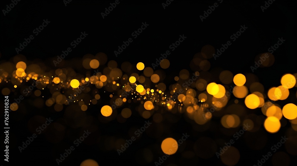 Aufkleber Yellow abstract bokeh made from Christmas lights on black isolated background Holiday concept blur bokeh overlay for your images : Generative AI