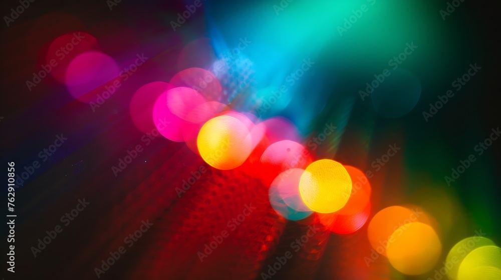 Aufkleber blur colorful warm rainbow light leaks on black background with dust texture defocused abstract dama
