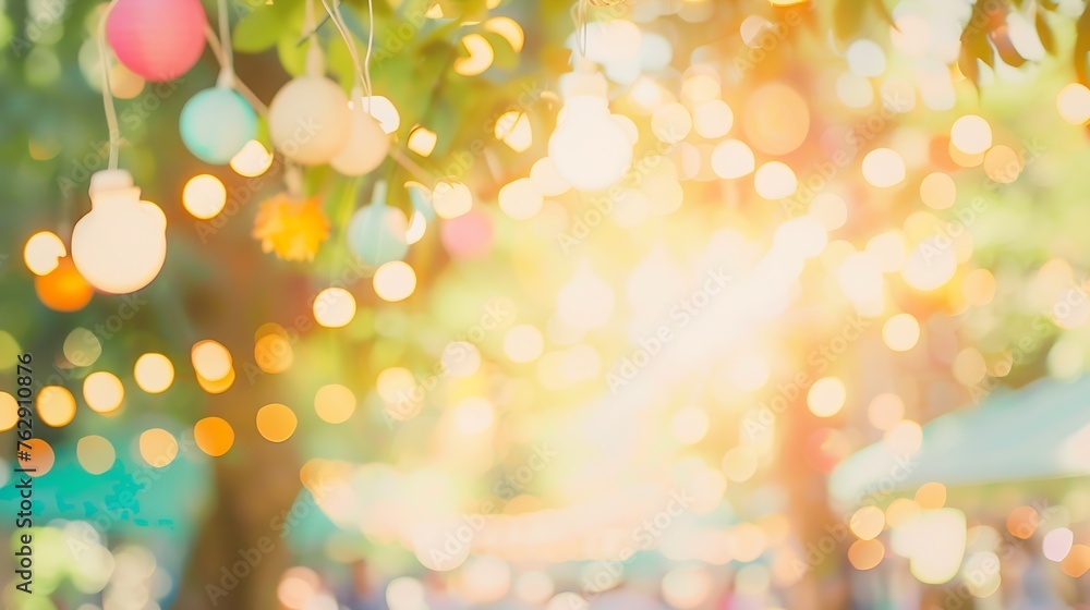 Poster abstract blur image of  day festival  in garden with bokeh for background usage  vintage tone : Generative AI