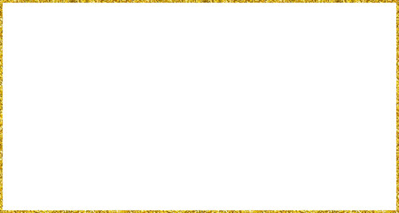 Gold thin glitter frame with 15:8 aspect ratio for web presentation, banner, thumbnail, social story post or other 16:9 work projects, cut out, Png isolated on transparent background..