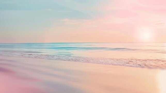 abstract blurred beautiful pastel color of sunset beach with lens flare effect background : Generative AI