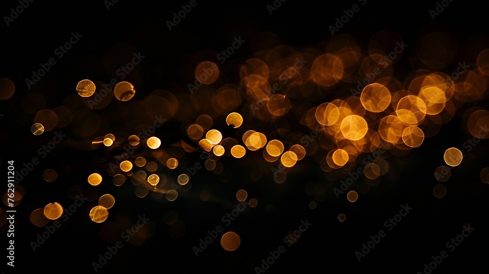 Poster golden blurred bokeh lights on black background glitter sparkle stars for celebrate overlay for your