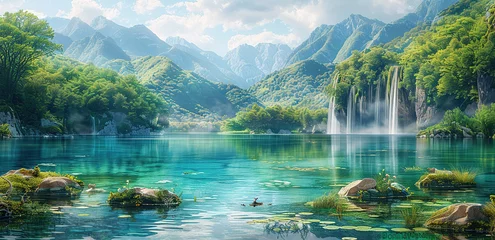 Deurstickers Lake in the mountains, Beautiful view. Created with Ai © Digital Canvas