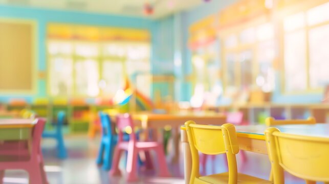 Kindergarten classroom school background Class room for children students or nursery kids Blur daycare preschool : Generative AI