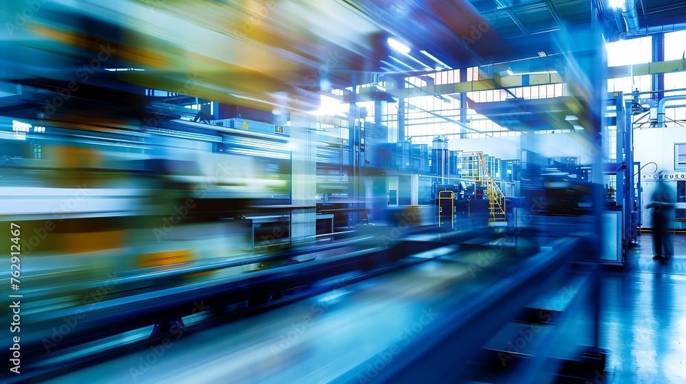 Leinwandbilder Indusry 40 Factory Blurred Motion Shot of a Team of Engineers Professionals and Workers Working on Assembly and Production Line Optimizing CNC Machinery Programming Machines : Generative AI