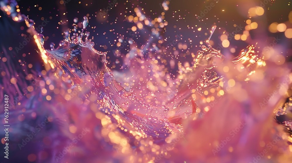 Poster blur defocus image of water hit wall ground explode into drop droplet amount water attack impact and
