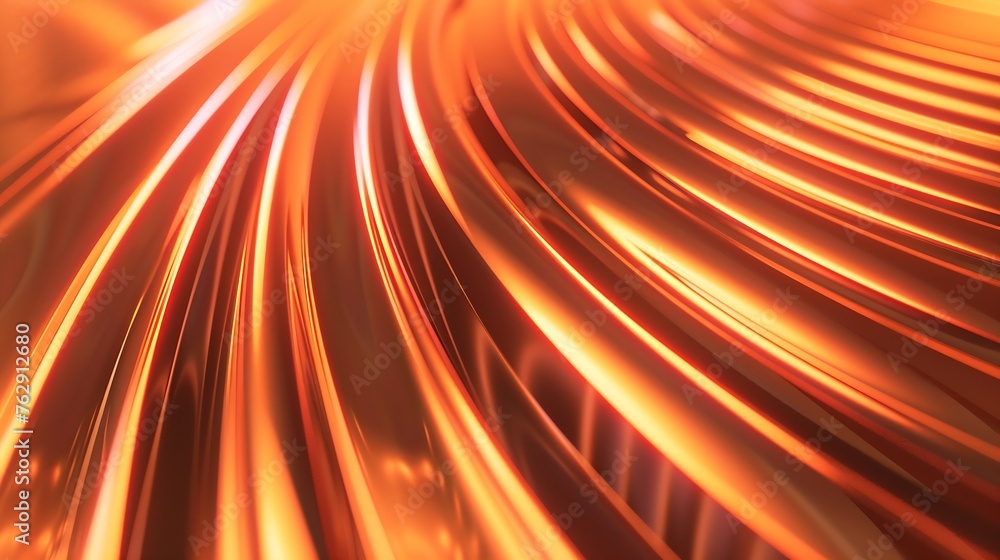 Poster Fluorescent background Blur curved texture Futuristic light Defocused neon orange Peach Fuzz brown color stripes in circles glow on dark ridged abstract overlay trend color of 2024 : Generative AI