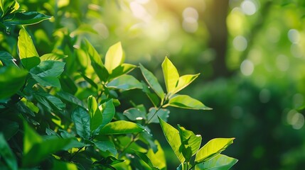 Obraz premium Nature of green leaf in garden at summer Natural green leaves plants using as spring background cover page environment ecology or greenery wallpaper : Generative AI