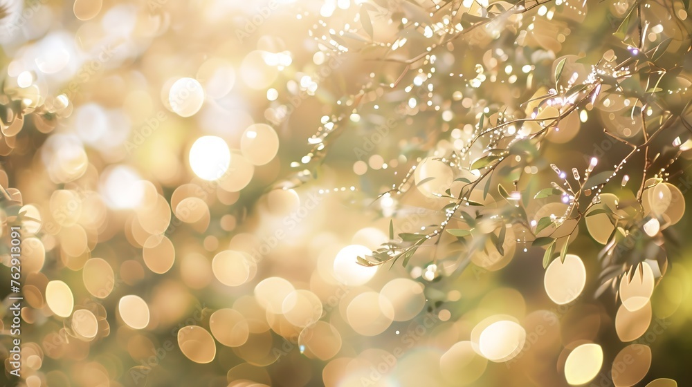 Poster abstract photo of light burst among trees and glitter bokeh image is blurred : generative ai
