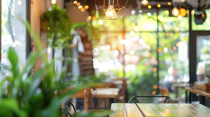 Badezimmer Foto Rückwand Abstract blur interior coffee shop or cafe for background Blur restaurant interior banner background Coffee shop blur background with bokeh Blurred windows green garden background : Generative AI © Generative AI