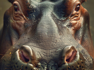 A Close Up Detailed Photo of a Hippo's Face