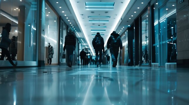 Many anonymous people walk in a corridor from the mall : Generative AI
