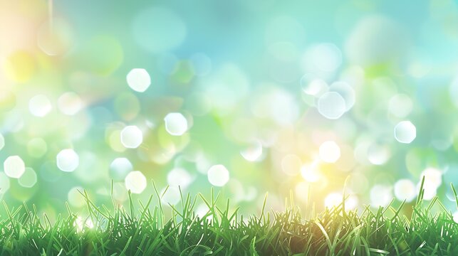 Abstract background green grass field with lights blurred bokeh : Generative AI