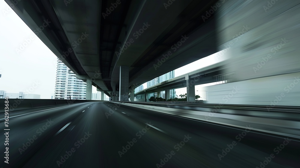 Poster highway overpass motion blur with city background : generative ai