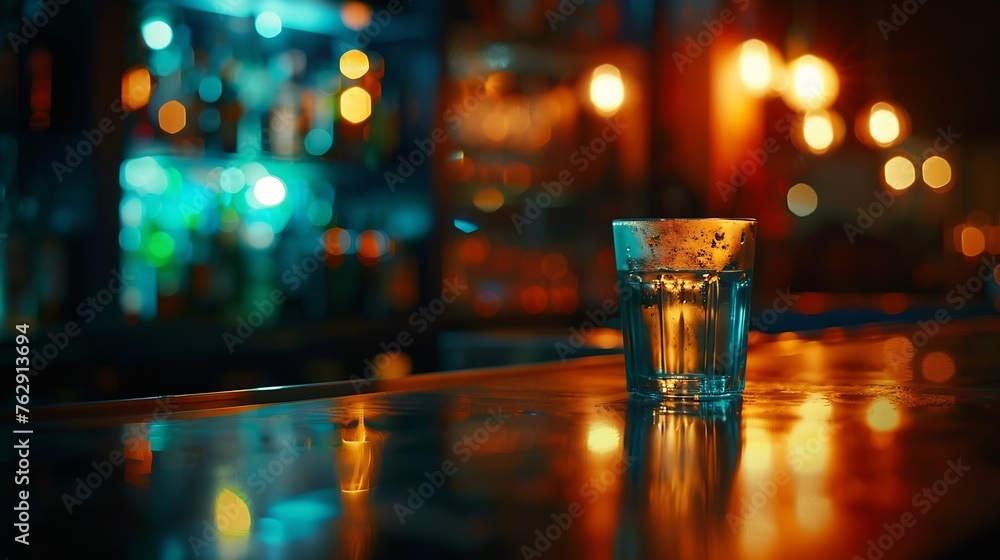 Leinwandbilder reflection light on table in bar and pub at night background : generative ai