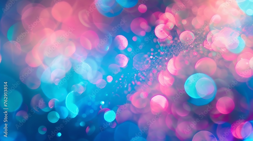 Poster Blur neon glow Color light overlay Fluorescent radiance Defocused vibrant pink blue soft flecks texture on dark art empty space background : Generative AI