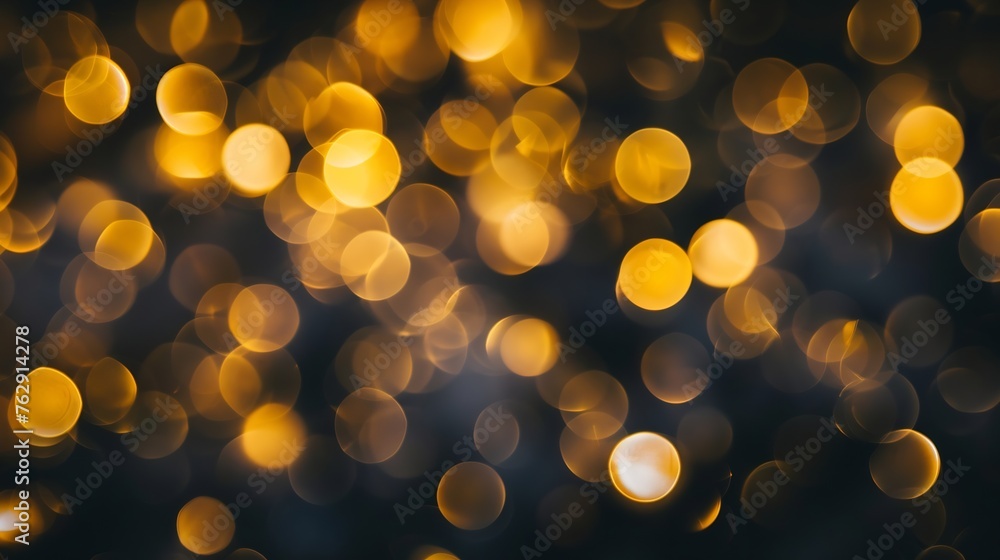 Poster golden blurred bokeh lights on black background glitter sparkle stars for celebrate overlay for your