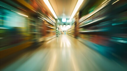 Fototapeta na wymiar supermarket grocery store interior aisle abstract blurred background : Generative AI