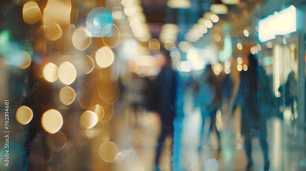 Aufkleber blurred background with bokeh light in luxury fashion shopping mall with shop window and display mod