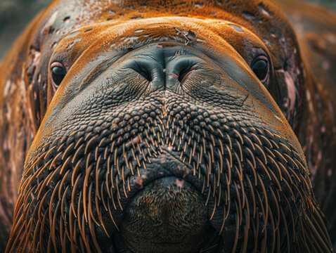 A Close Up Detailed Photo of a Walrus's Face