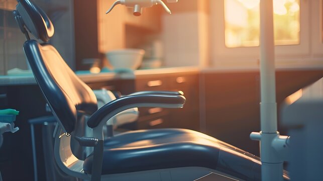 Blurred image of dentist office dental chair High quality photo : Generative AI