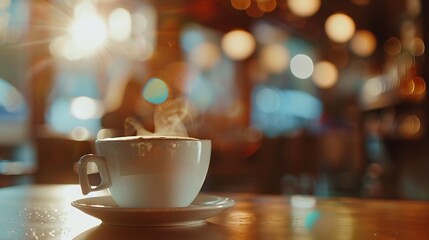 Blurred background of customer sitting in coffee shop or cafe restaurant with bokeh light : Generative AI