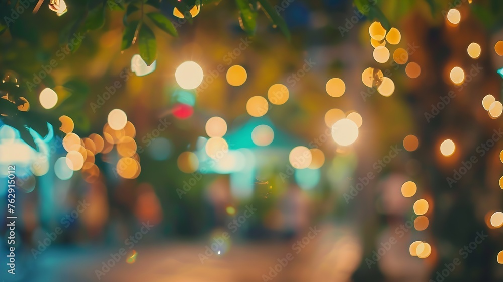 Aufkleber Abstract Blurred image of Night  Festival in garden with bokeh for background usage vintage tone : Generative AI