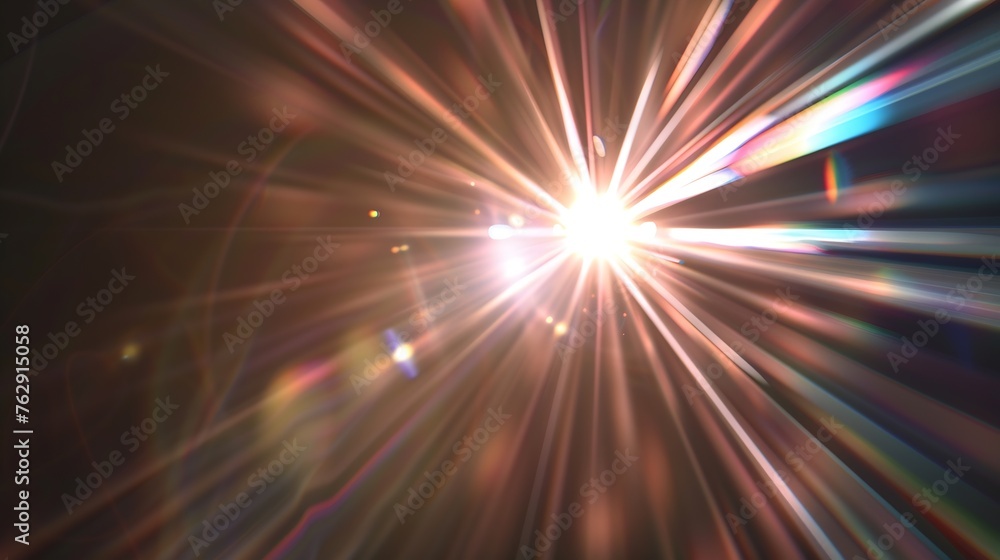 Aufkleber Easy to add lens flare effects for overlay designs or screen blending mode to make highquality images Abstract sun burst digital flare iridescent glare over black background : Generative AI