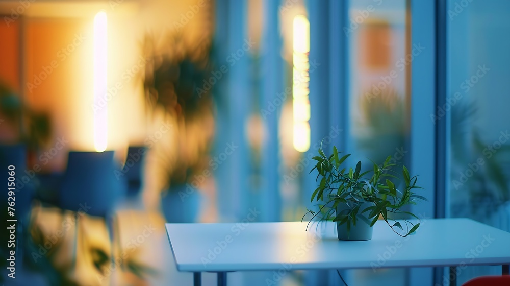 Poster blurring the background in a modern office interior evening light effect : generative ai
