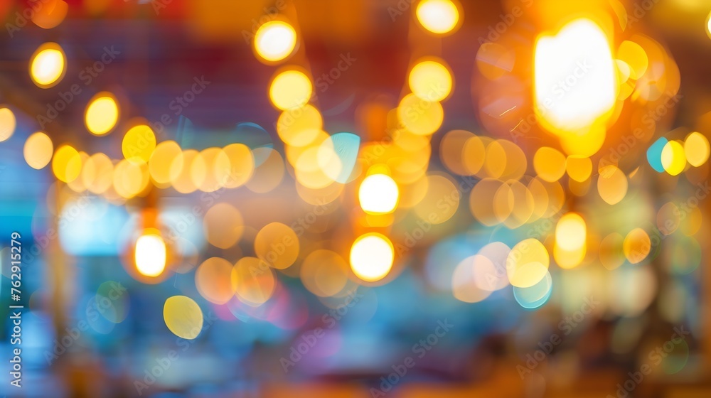 Poster Abstract blur bokeh in restaurant background for texture : Generative AI