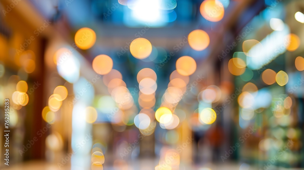 Poster abstract blur image background of shopping mall with light bokeh and flare light bulb : generative a