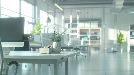 BLURRED OFFICE BACKGROUND MODERN BLUSINESS HALL SPACIOUS INTERIOR : Generative AI