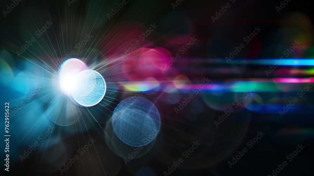 Aufkleber Abstract blurred colorful lens flare bokeh on black : Generative AI