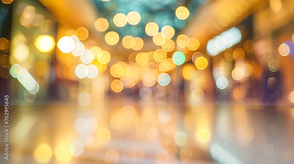 Aufkleber abstract blur image background of shopping mall with light bokeh and flare light bulb : Generative AI