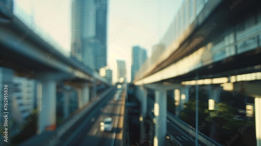 Poster highway overpass motion blur with city background : generative ai