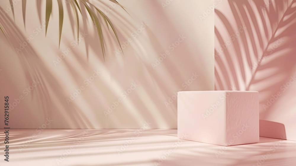 Aufkleber minimal product placement background with palm shadow on plaster wall luxury summer architecture int