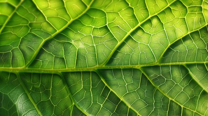 Macro Detail of Green Leaf Veins Texture