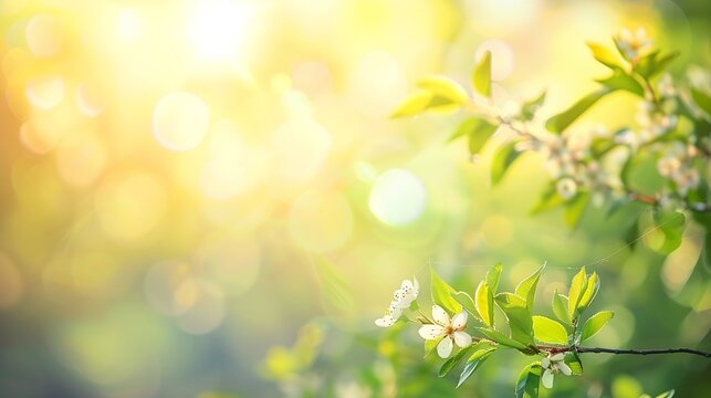 Natural blurred spring background create light soft colors and bright sunshine a short time before sunset : Generative AI