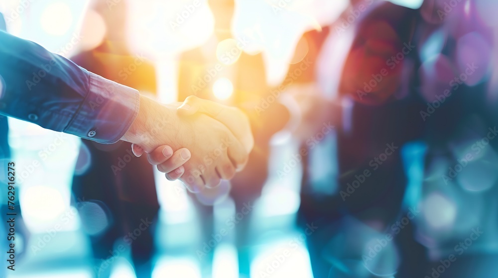Aufkleber blurry image of a handshake of business people at a meeting in the office : Generative AI