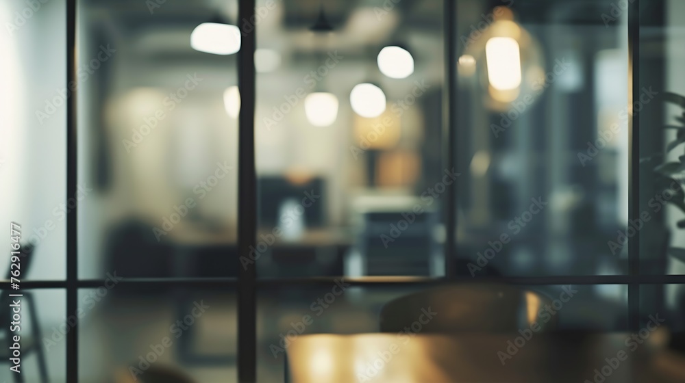 Leinwandbilder blurred interior of modern office workplace a workspace design without partition decorate with black