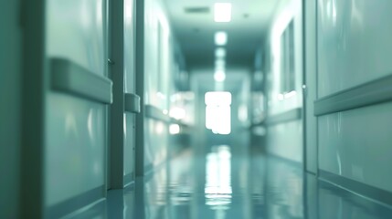 Empty corridor in modern Hospital blurred  interior background : Generative AI