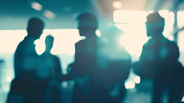 Blurred image people silhouette collaborating in office interior Defocused space for your information teamwork process Group of coworkers discussing ideas Colleagues having informal wo : Generative AI
