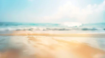 Cercles muraux Descente vers la plage Seascape abstract beach background blur bokeh light of calm sea and sky Focus on sand foreground : Generative AI