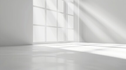 Abstract white studio background for product presentation Empty room with shadows of window Display...